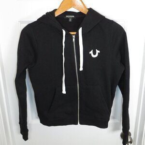TRUE RELIGION Women's Vintage-style Zip Hoodie In Black/White Logo World Tour LG